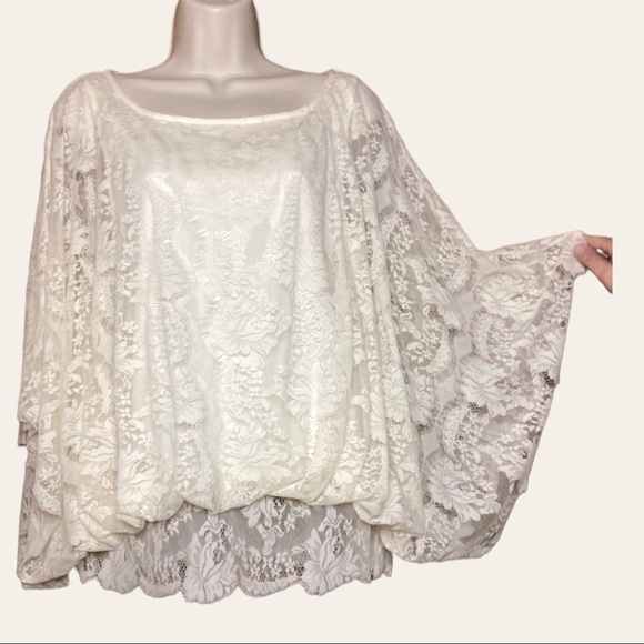 Free People Tops - Free People | Ivory Scalloped Lace Top Batwing Drapey Blouson L